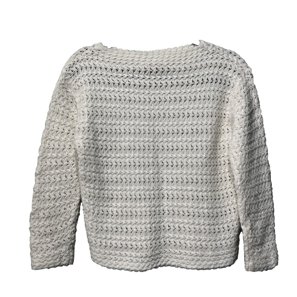 Lady Barbara‎ Sweater Women M White Turbo Orlon Vintage Crochet Open Knit Boho
